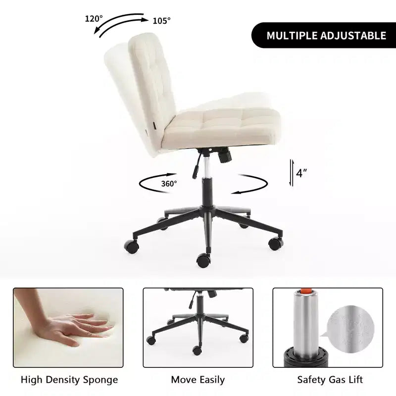 Furnimart Fauteuil de bureau Criss Cross à assise large avec roulettes, pivotant à 360°, pieds croisés, coussin épais, chaise de bureau à domicile pour chambre/coiffeuse/étude