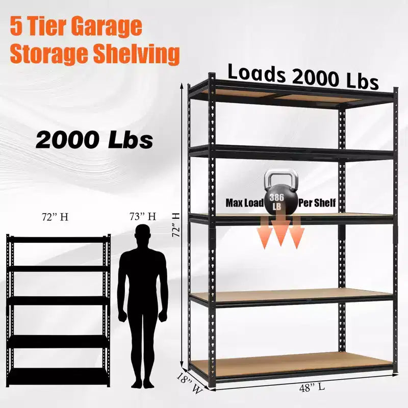 Étagères de garage robustes, étagères de rangement réglables à 5 niveaux, 152x61x183cm, charge 1360 kg, étagères de rangement de garage réglables