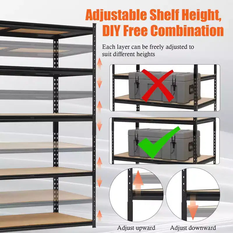 Étagères de garage robustes, étagères de rangement réglables à 5 niveaux, 152x61x183cm, charge 1360 kg, étagères de rangement de garage réglables
