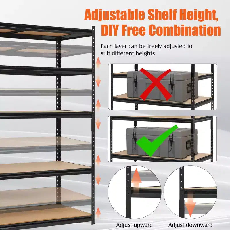 Étagères de garage robustes, étagères de rangement réglables à 5 niveaux, 152x61x183cm, charge 1360 kg, étagères de rangement de garage réglables