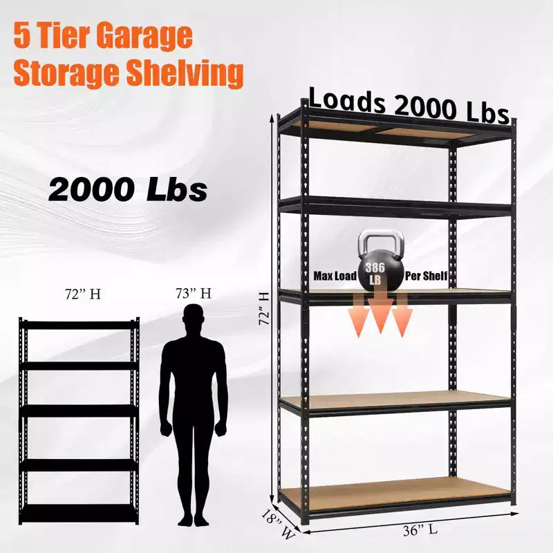 Étagères de garage robustes, étagères de rangement réglables à 5 niveaux, 152x61x183cm, charge 1360 kg, étagères de rangement de garage réglables