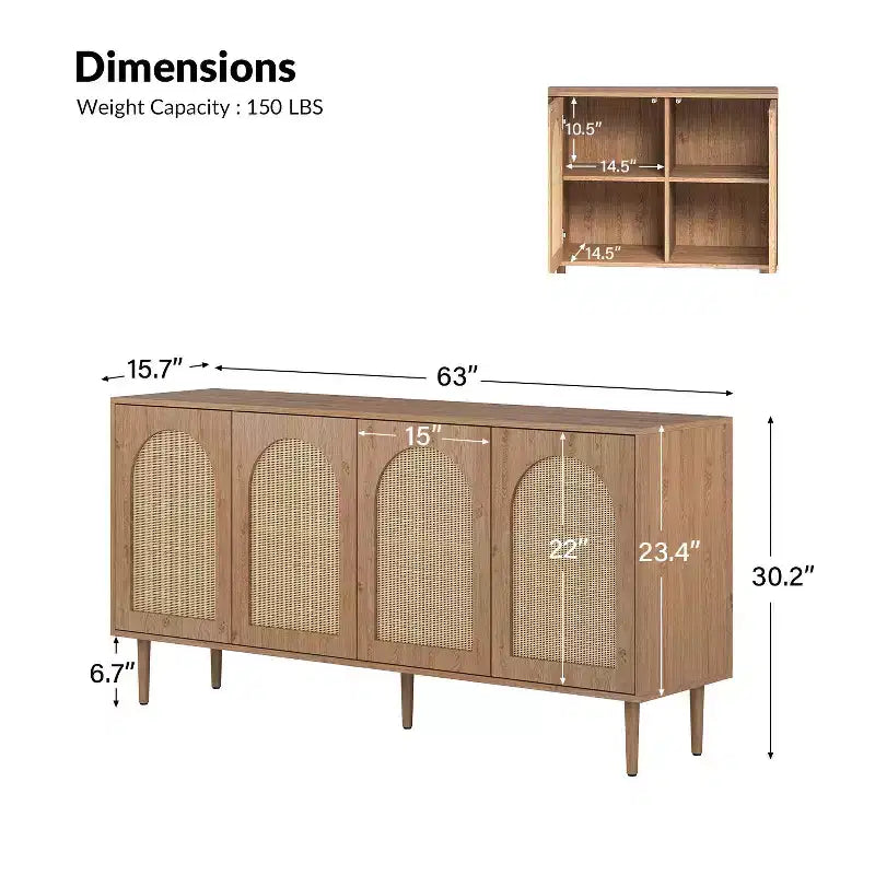 Bahut moderne Lenz 63 en rotin avec 2 étagères réglables|ART OF LIVING DESIGNS