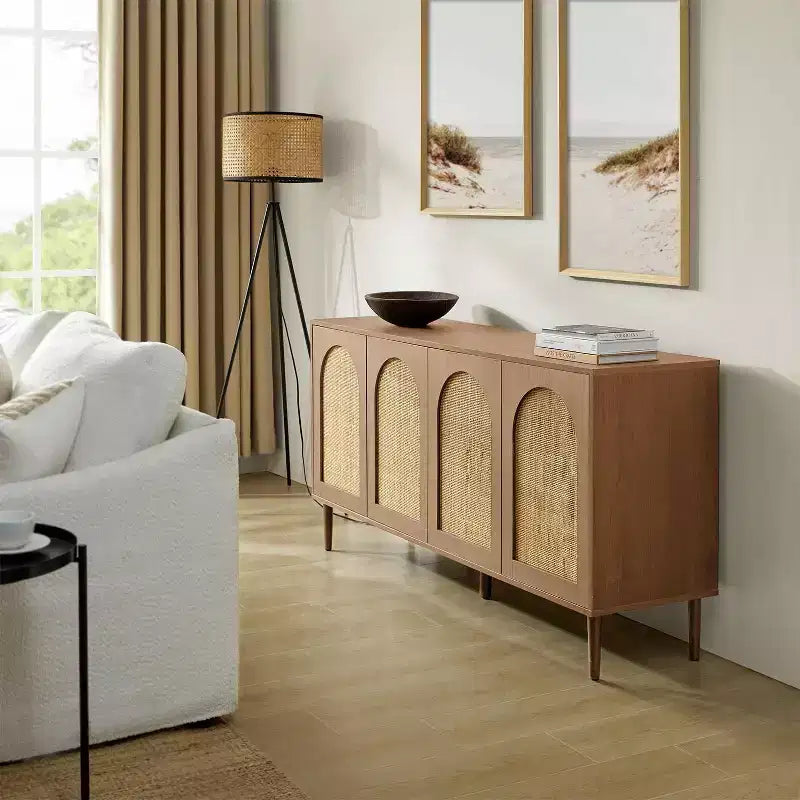 Bahut moderne Lenz 63 en rotin avec 2 étagères réglables|ART OF LIVING DESIGNS