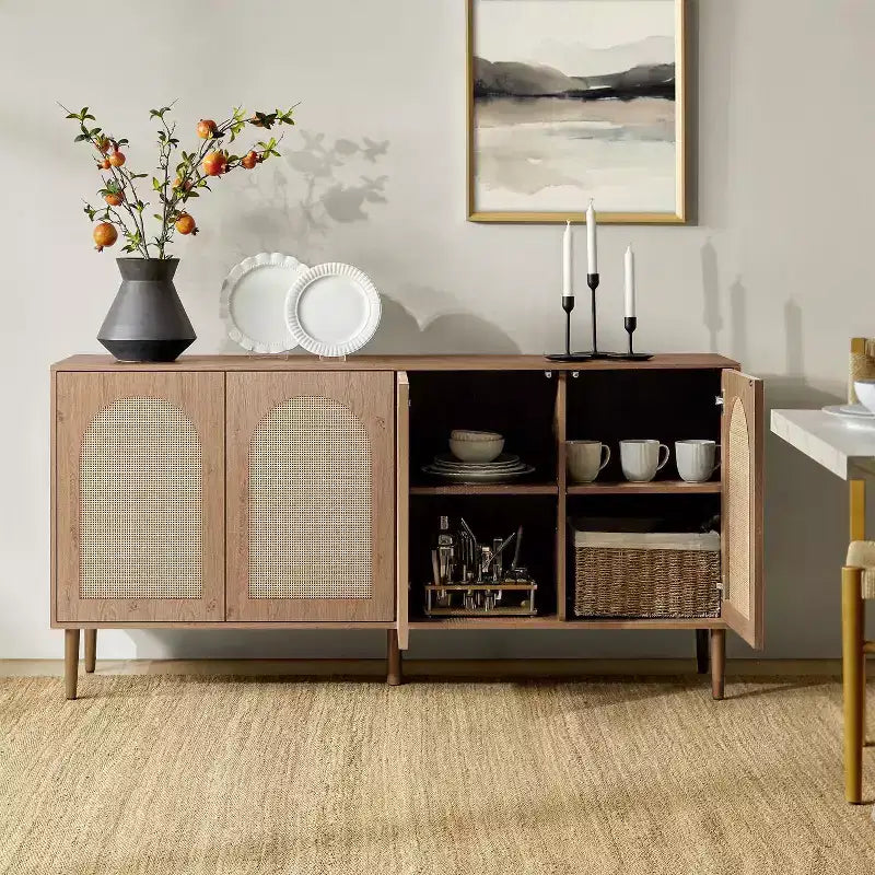Bahut moderne Lenz 63 en rotin avec 2 étagères réglables|ART OF LIVING DESIGNS
