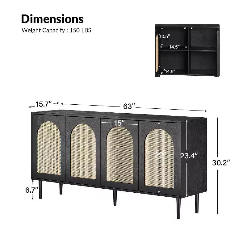 Bahut moderne Lenz 63 en rotin avec 2 étagères réglables|ART OF LIVING DESIGNS