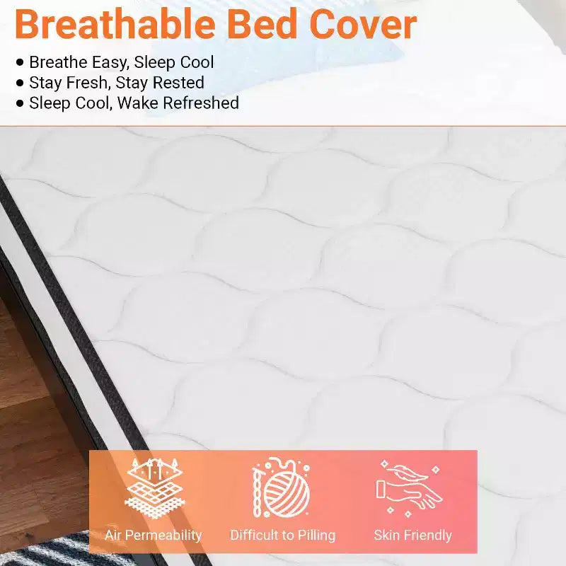 Matelas hybride BestMassage 12 pouces avec ressorts ensachés et mousse sans fibre de verre, fermeté moyenne, idéal pour les dormeurs sur le dos, le ventre et le côté