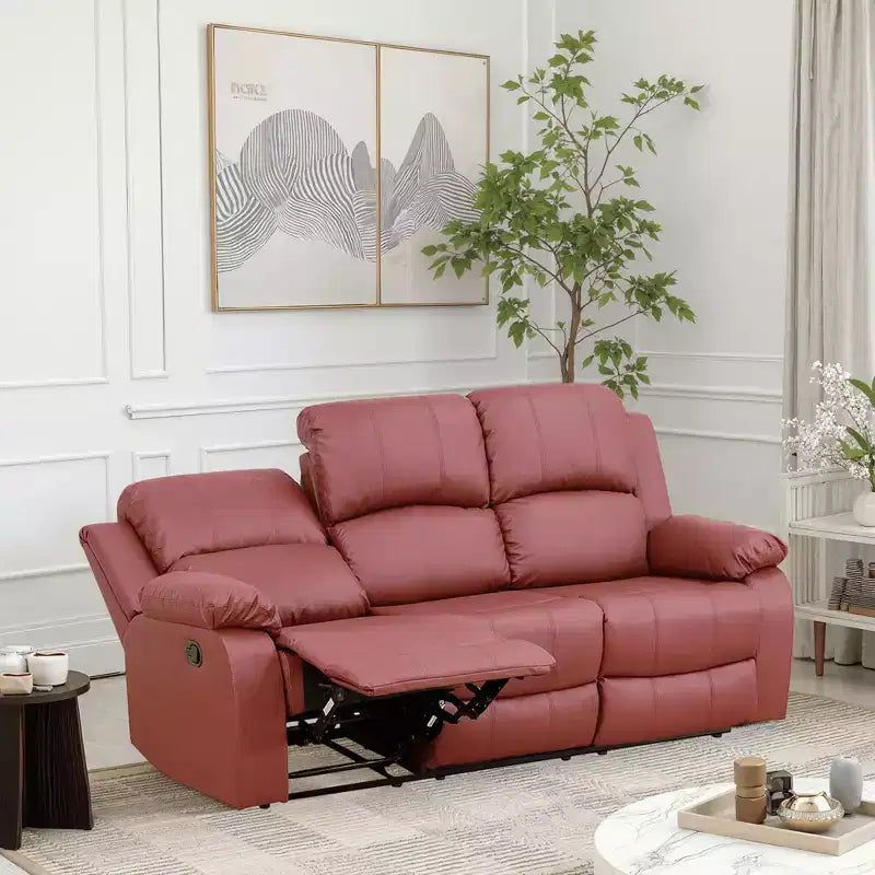 MAYEERTY Canapé inclinable électrique, fauteuil inclinable électrique en cuir 3 places avec table basse réversible pour salon, rouge