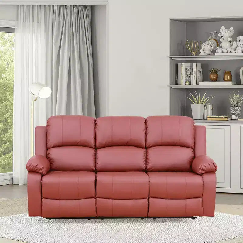 MAYEERTY Canapé inclinable électrique, fauteuil inclinable électrique en cuir 3 places avec table basse réversible pour salon, rouge