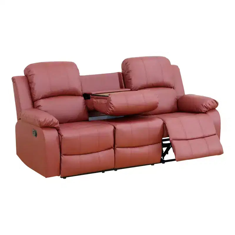 MAYEERTY Canapé inclinable électrique, fauteuil inclinable électrique en cuir 3 places avec table basse réversible pour salon, rouge