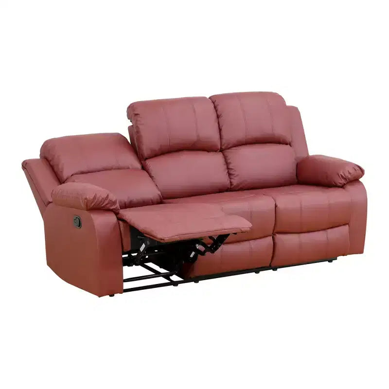MAYEERTY Canapé inclinable électrique, fauteuil inclinable électrique en cuir 3 places avec table basse réversible pour salon, rouge