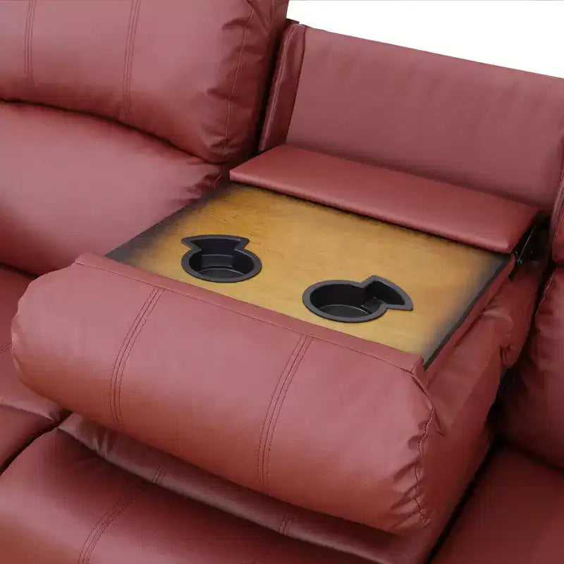 MAYEERTY Canapé inclinable électrique, fauteuil inclinable électrique en cuir 3 places avec table basse réversible pour salon, rouge
