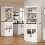 Meuble de rangement en verre ondulé, Meuble de rangement semi-ouvert, Meuble de rangement rétro en bois avec étagères réglables pour salon, cuisine, bois naturel