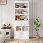 Meuble de rangement en verre ondulé, Meuble de rangement semi-ouvert, Meuble de rangement rétro en bois avec étagères réglables pour salon, cuisine, bois naturel
