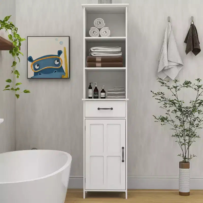 Meuble de Rangement de Salle de Bain Mince GDFStudio Helmsley avec Étagères Réglables et Tiroir