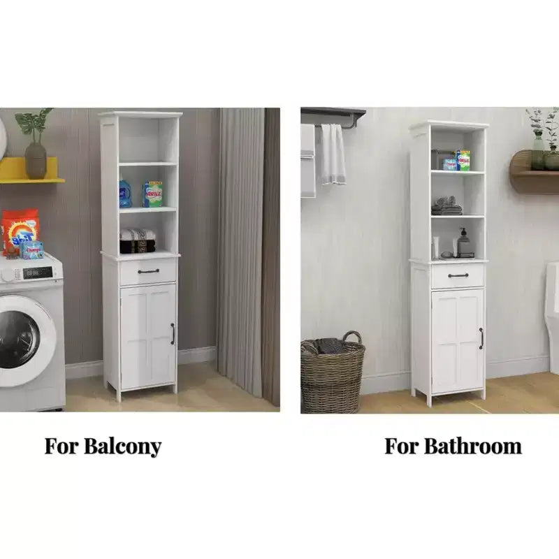 Meuble de Rangement de Salle de Bain Mince GDFStudio Helmsley avec Étagères Réglables et Tiroir