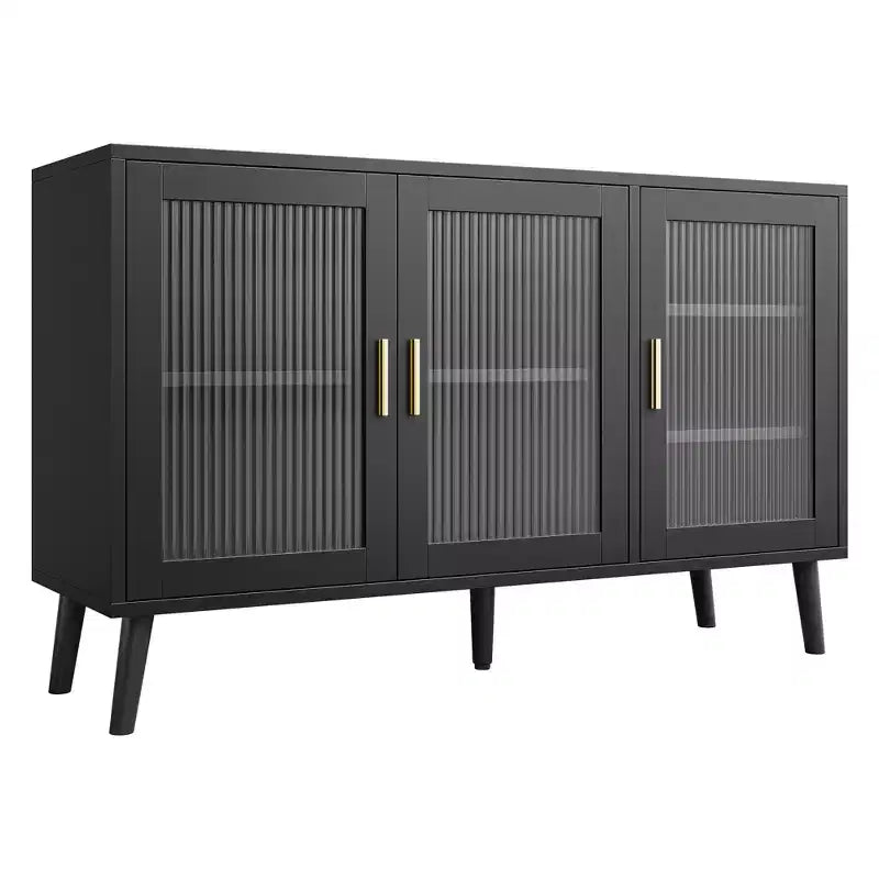 Glass Storage Cabinet, Kitchen Sideboard, Entryway Cabinet, TV Cabinet with Adjustable Shelves and Metal Handles for Living Room and Entryway, Black