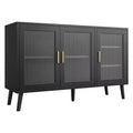 Glass Storage Cabinet, Kitchen Sideboard, Entryway Cabinet, TV Cabinet with Adjustable Shelves and Metal Handles for Living Room and Entryway, Black