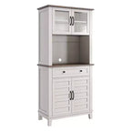 Armoire de cuisine 72, armoire de bar de cuisine, armoire de rangement semi-ouverte avec tiroirs, porte vitrée, convient pour salle à manger, salon, blanc