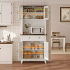 Armoire de cuisine 72, armoire de bar de cuisine, armoire de rangement semi-ouverte avec tiroirs, porte vitrée, convient pour salle à manger, salon, blanc