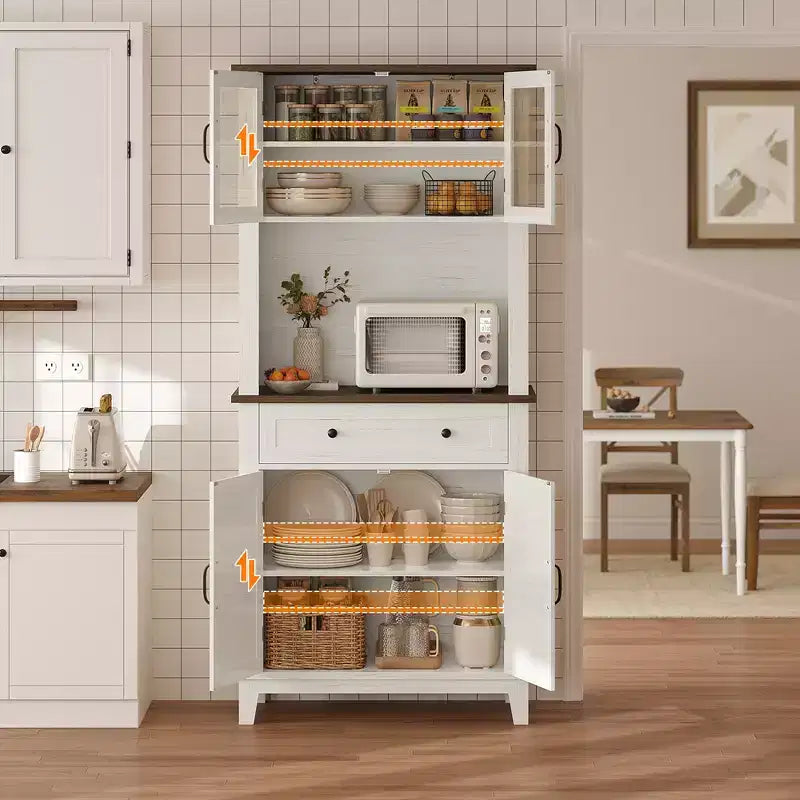 Armoire de cuisine 72, armoire de bar de cuisine, armoire de rangement semi-ouverte avec tiroirs, porte vitrée, convient pour salle à manger, salon, blanc