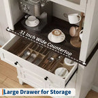 Armoire de cuisine 72, armoire de bar de cuisine, armoire de rangement semi-ouverte avec tiroirs, porte vitrée, convient pour salle à manger, salon, blanc
