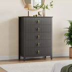 Commode de chambre à 5 tiroirs, 81 cm de large, moderne avec poignées métalliques et tiroirs en bois pour chambre, salon, couloir