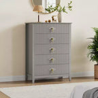 Commode de chambre à 5 tiroirs, 81 cm de large, moderne avec poignées métalliques et tiroirs en bois pour chambre, salon, couloir
