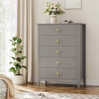 Commode de chambre à 5 tiroirs, 81 cm de large, moderne avec poignées métalliques et tiroirs en bois pour chambre, salon, couloir