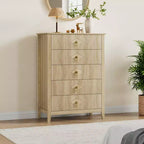 Commode de chambre à 5 tiroirs, 81 cm de large, moderne avec poignées métalliques et tiroirs en bois pour chambre, salon, couloir