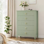 Commode de chambre à 5 tiroirs, 81 cm de large, moderne avec poignées métalliques et tiroirs en bois pour chambre, salon, couloir