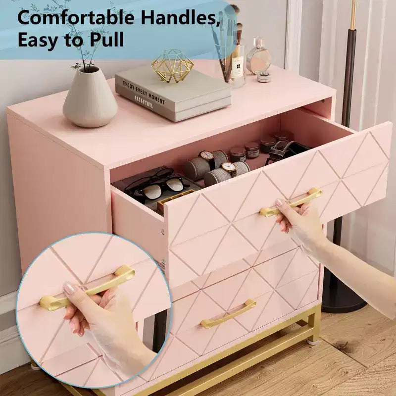 Meuble de rangement à trois tiroirs, table de chevet avec fonction de rangement, coiffeuse, poignée dorée, convient pour la chambre, le salon et l'entrée.