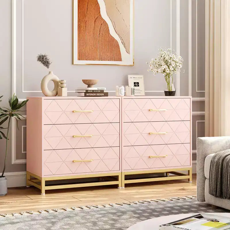 Meuble de rangement à trois tiroirs, table de chevet avec fonction de rangement, coiffeuse, poignée dorée, convient pour la chambre, le salon et l'entrée.