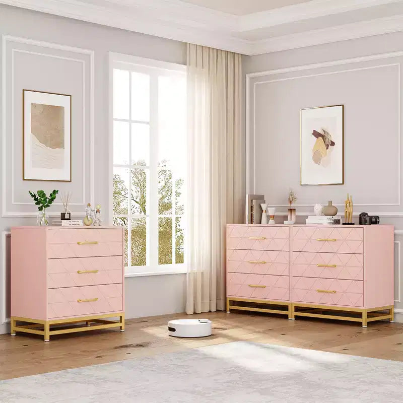 Meuble de rangement à trois tiroirs, table de chevet avec fonction de rangement, coiffeuse, poignée dorée, convient pour la chambre, le salon et l'entrée.