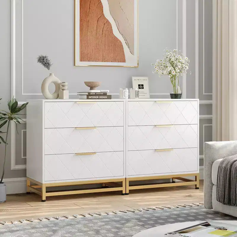 Meuble de rangement à trois tiroirs, table de chevet avec fonction de rangement, coiffeuse, poignée dorée, convient pour la chambre, le salon et l'entrée.