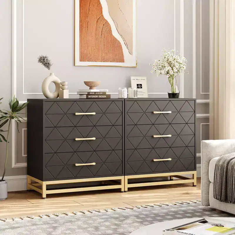 Meuble de rangement à trois tiroirs, table de chevet avec fonction de rangement, coiffeuse, poignée dorée, convient pour la chambre, le salon et l'entrée.