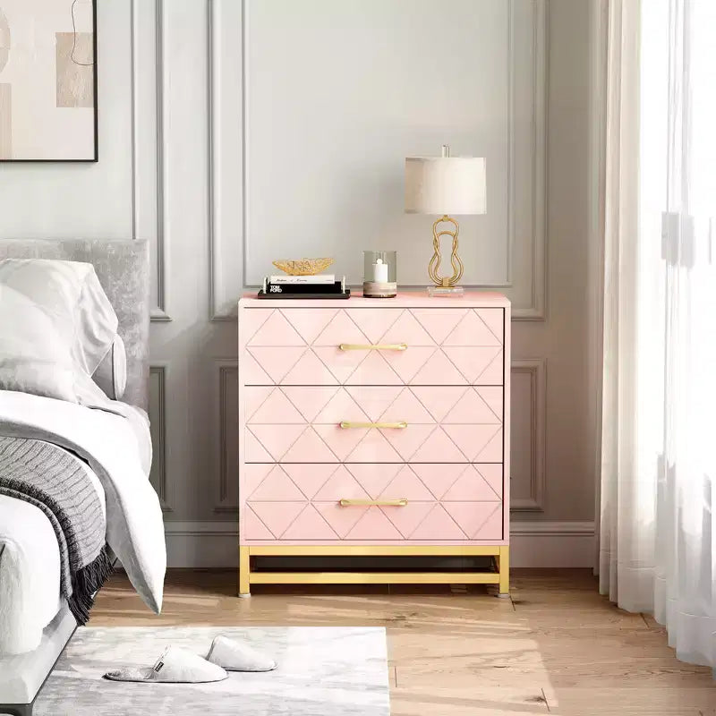 Meuble de rangement à trois tiroirs, table de chevet avec fonction de rangement, coiffeuse, poignée dorée, convient pour la chambre, le salon et l'entrée.