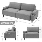 Canapé deux places Acekool 81 Comfort, 3 places avec porte-gobelets et poches de rangement, coussins profonds pour salon, chambre à coucher