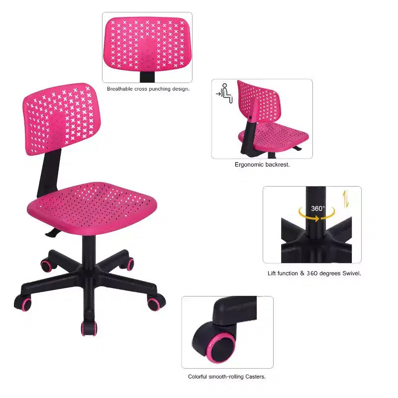 Chaise d'étude pivotante réglable Homy Casa pour enfants, dortoir et bureau à domicile, rose