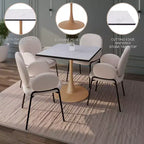 Table à manger carrée LeisureMod Bristol 27 avec plateau en MDF blanc marbré et pied central en acier pour cuisine et salle à manger modernes