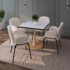 Table à manger carrée LeisureMod Bristol 27 avec plateau en MDF blanc marbré et pied central en acier pour cuisine et salle à manger modernes