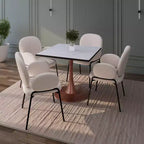 Table à manger carrée LeisureMod Bristol 27 avec plateau en MDF blanc marbré et pied central en acier pour cuisine et salle à manger modernes