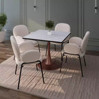 Table à manger carrée LeisureMod Bristol 27 avec plateau en MDF blanc marbré et pied central en acier pour cuisine et salle à manger modernes