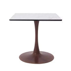 Table à manger carrée LeisureMod Bristol 27 avec plateau en MDF blanc marbré et pied central en acier pour cuisine et salle à manger modernes