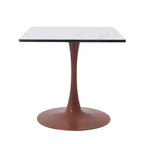 LeisureMod Bristol 27 Square Dining Table with Marbled White MDF Top and Steel Pedestal Base for Modern Kitchen and Dining Room