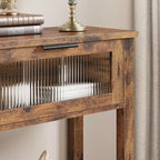 Table console de 110 cm, table basse double avec rangement, table de buffet en bois, table de couloir avec 2 tiroirs en verre pour entrée, couloir, salon