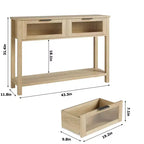 Table console de 110 cm, table basse double avec rangement, table de buffet en bois, table de couloir avec 2 tiroirs en verre pour entrée, couloir, salon