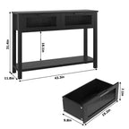 Table console de 110 cm, table basse double avec rangement, table de buffet en bois, table de couloir avec 2 tiroirs en verre pour entrée, couloir, salon