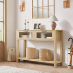 Table console de 110 cm, table basse double avec rangement, table de buffet en bois, table de couloir avec 2 tiroirs en verre pour entrée, couloir, salon