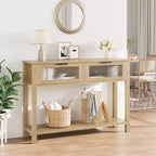 Table console de 110 cm, table basse double avec rangement, table de buffet en bois, table de couloir avec 2 tiroirs en verre pour entrée, couloir, salon