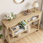 Table console de 110 cm, table basse double avec rangement, table de buffet en bois, table de couloir avec 2 tiroirs en verre pour entrée, couloir, salon